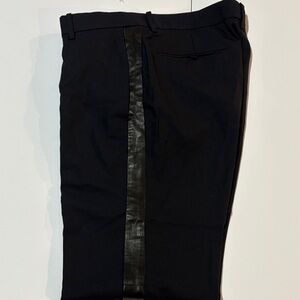Junn J Black Tuxedo Pants with Leather Stripe